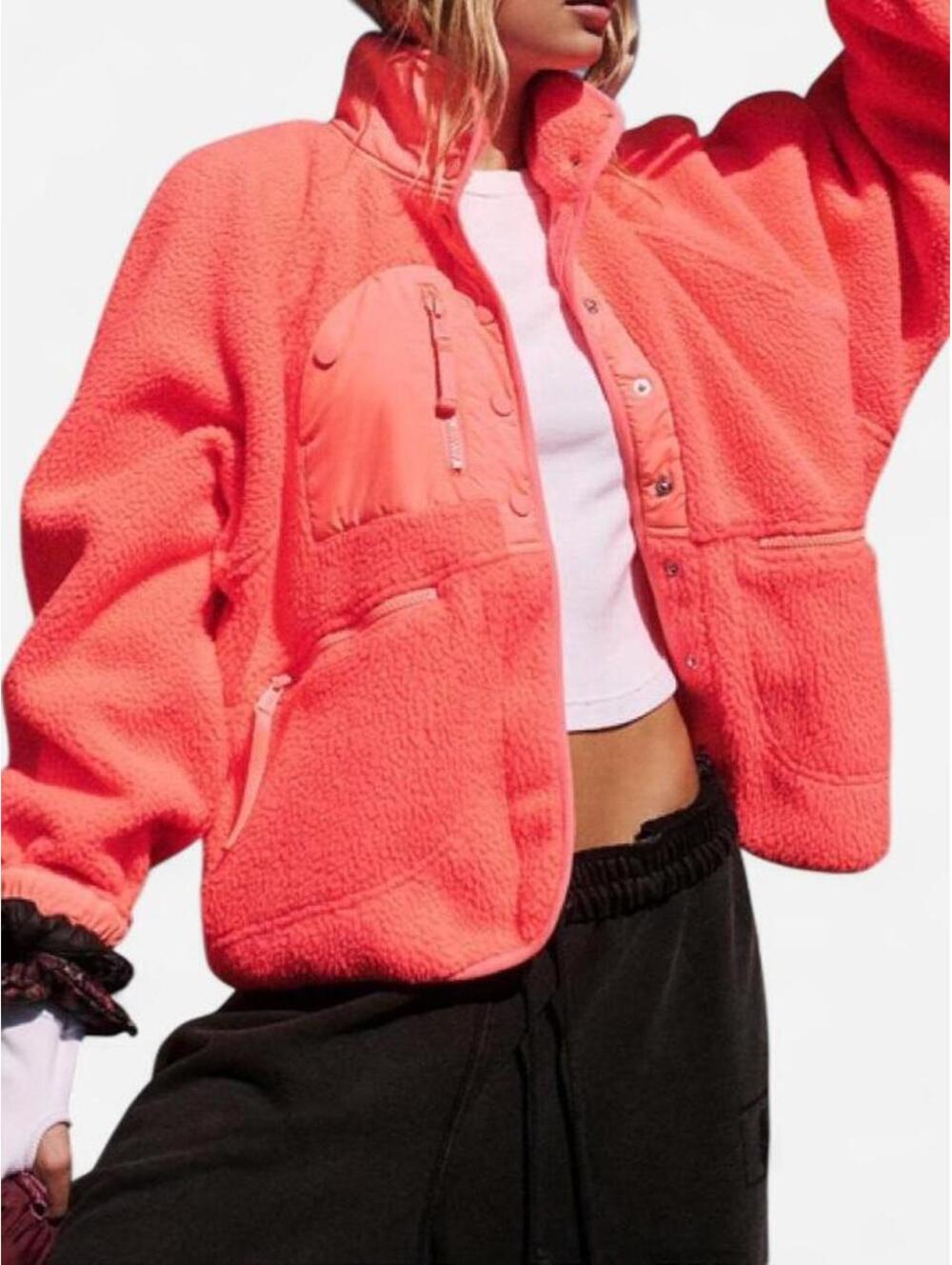 Free People Movement Neon Coral Sherpa Jacket - Picture 5 of 6